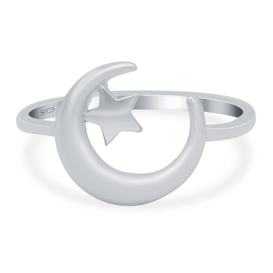 Moon and Star Oxidized Band Thumb Ring (12mm)