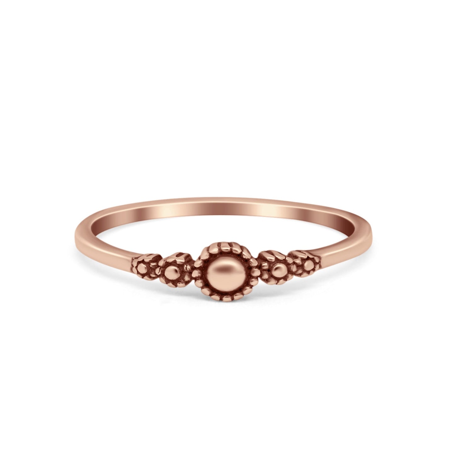 Petite Dainty Band Rose Tone Oxidized Plain Ring