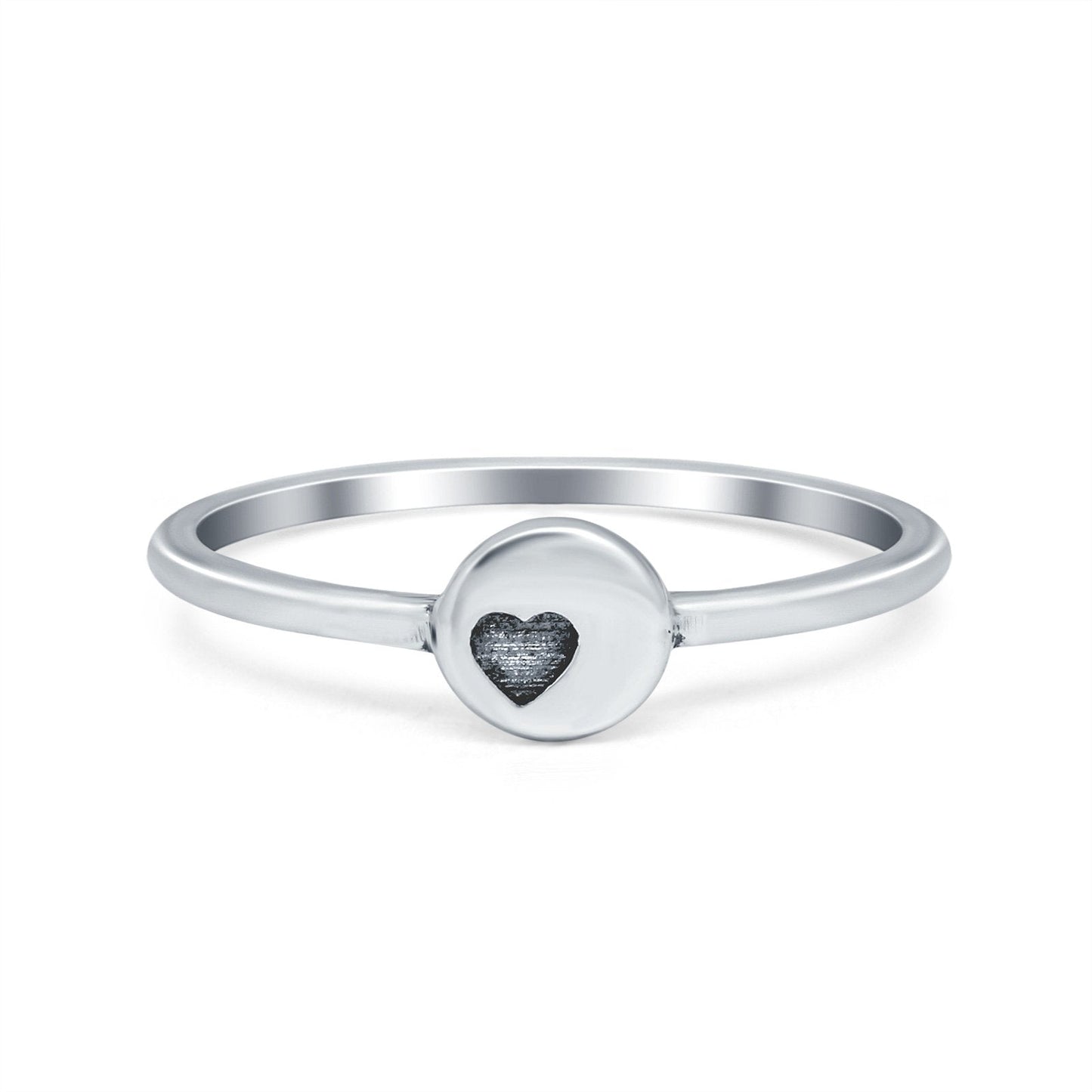 Round Heart Engraved Oxidized Ring