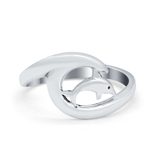 Wave Dolphin Ocean Summer Round Band Ring