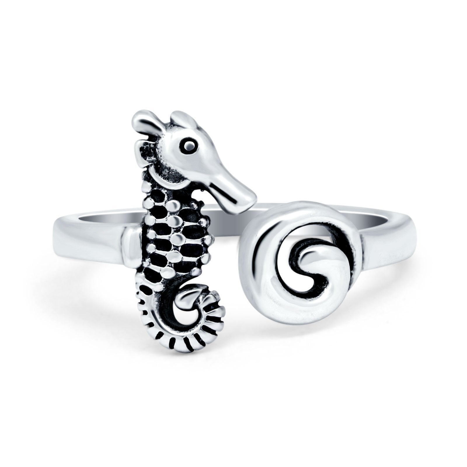 Silver Shell and Seahorse Ring