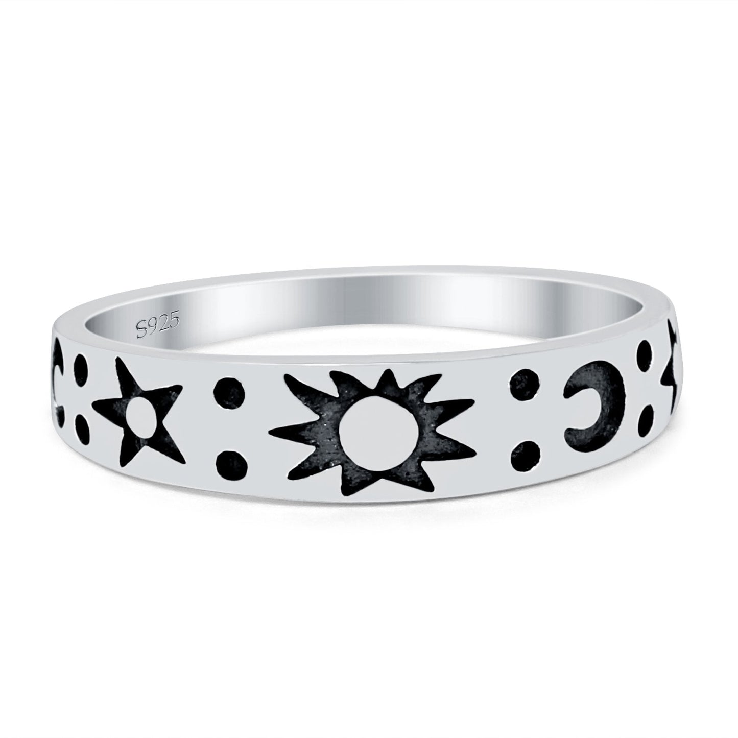 Moon Sun and Stars Band Oxidized Ring