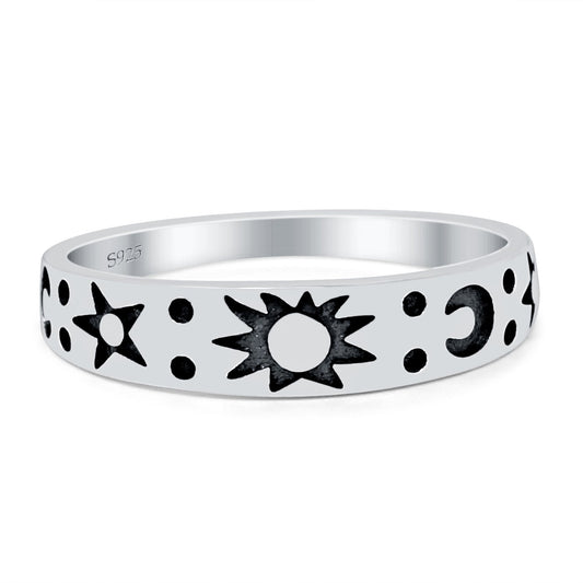 Moon Sun and Stars Band Oxidized Ring