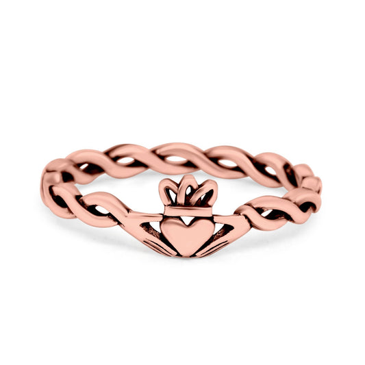 Rope Claddagh Band Oxidized Rose Tone Plain Thumb Ring