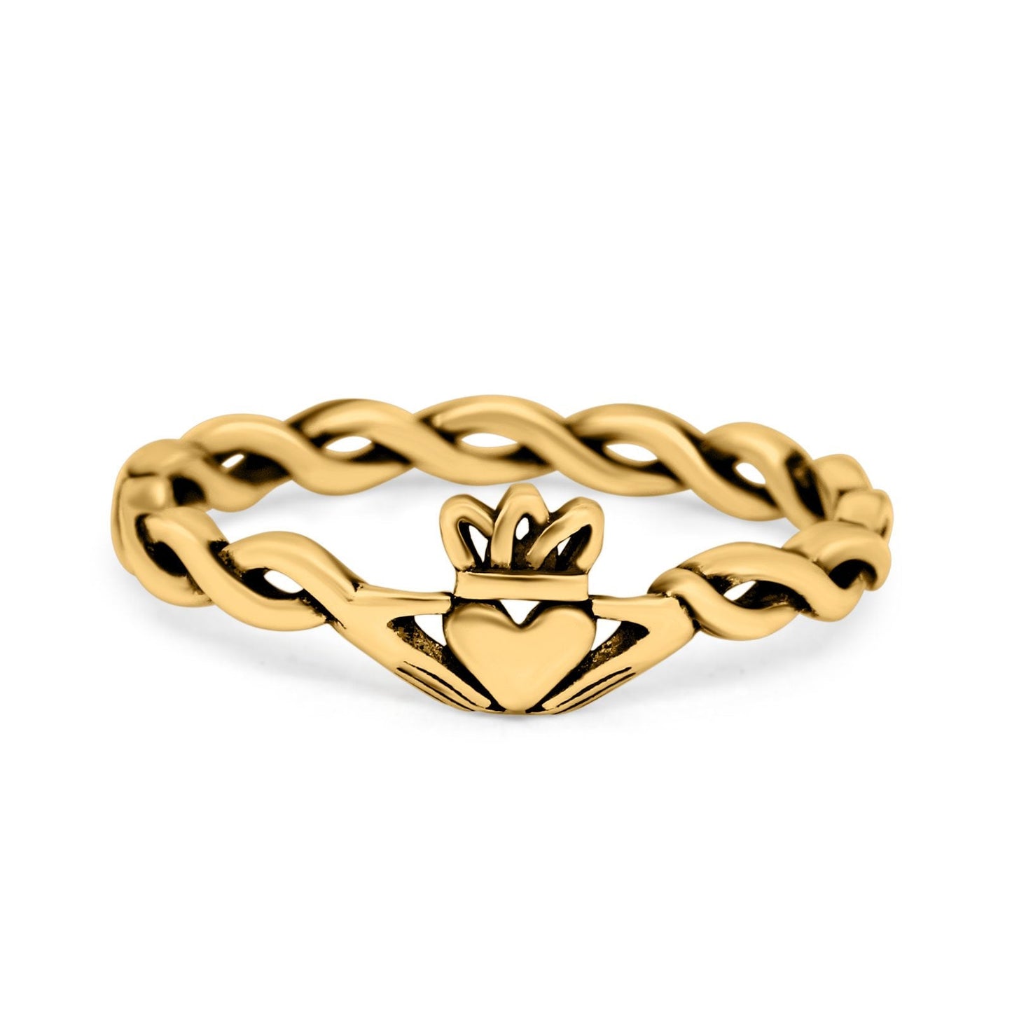 Rope Claddagh Band Oxidized Yellow Tone Plain Thumb Ring