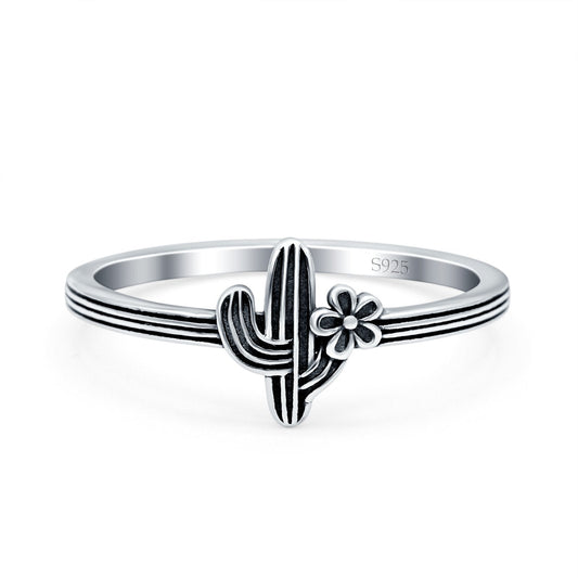 Flower Cactus Oxidized Band Thumb Ring (10mm)