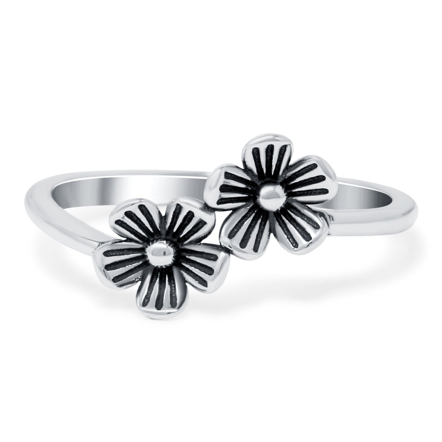 Flowers Band Oxidized Thumb Ring (9mm)