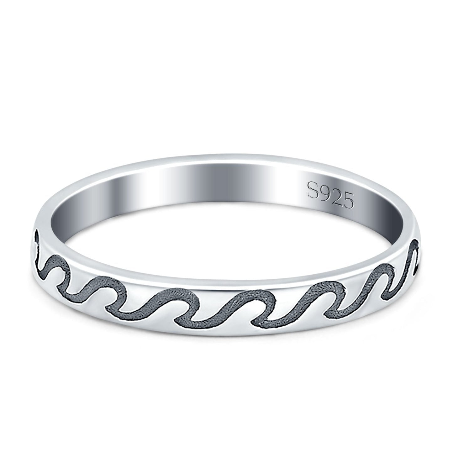 Simple Wave Band Oxidized Ring