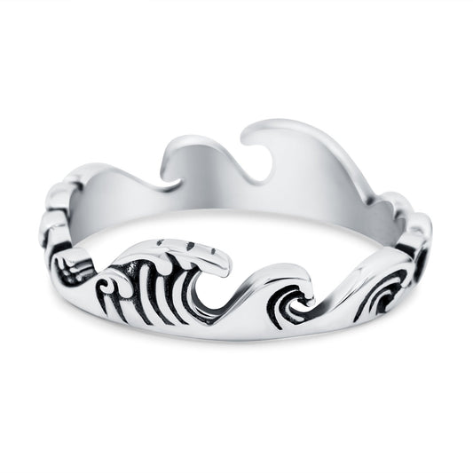 Ocean Waves Band Oxidized Thumb Ring (5mm)