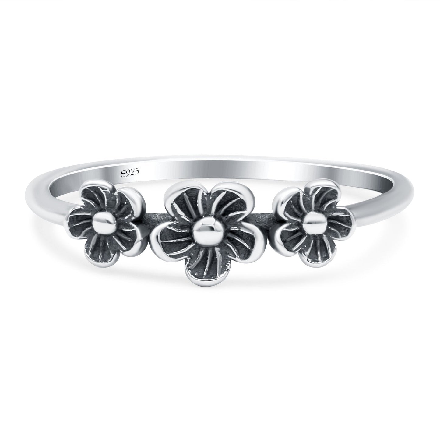 Flowers Oxidized Band Thumb Ring (5.5mm)