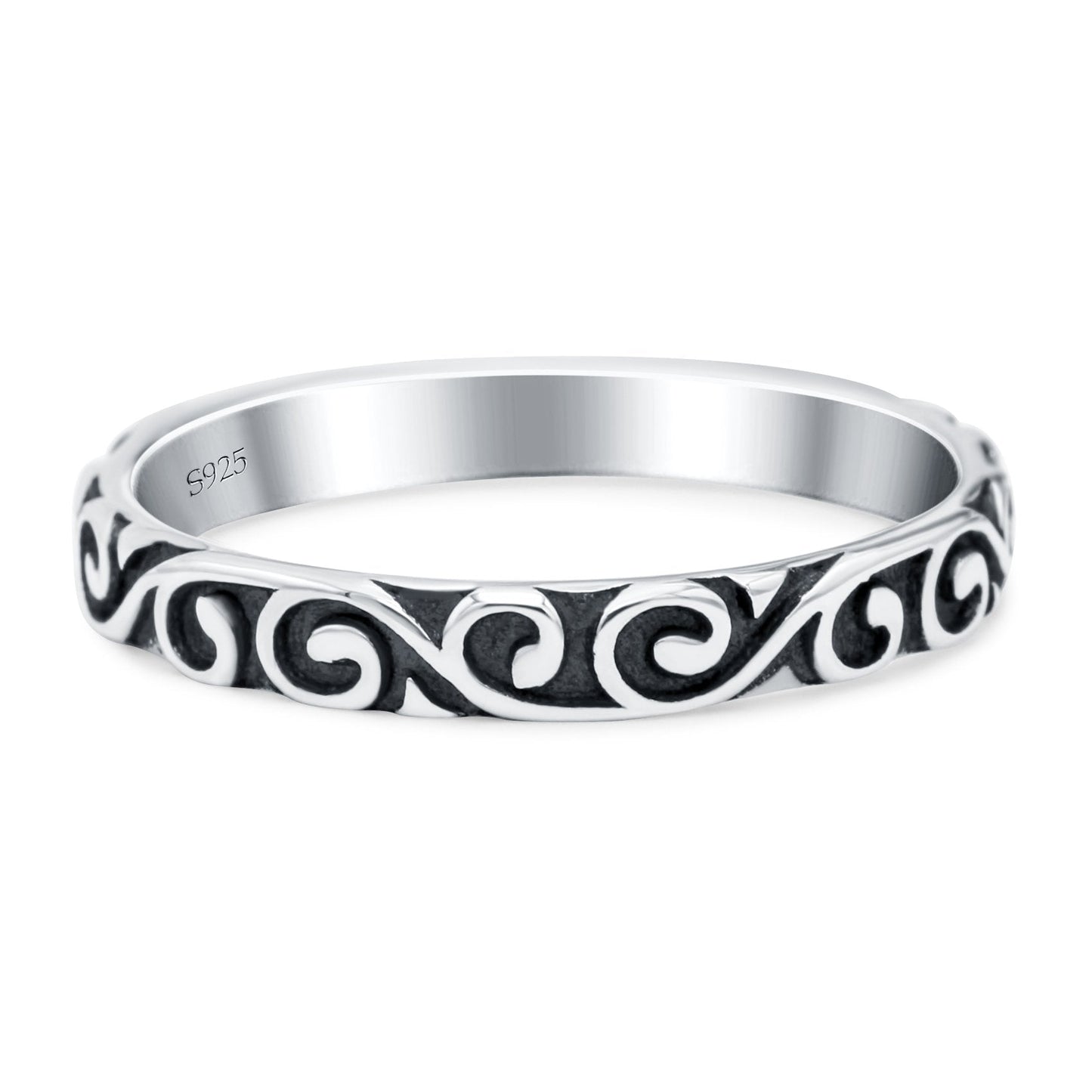 Swirls Oxidized Band Thumb Ring (4mm)