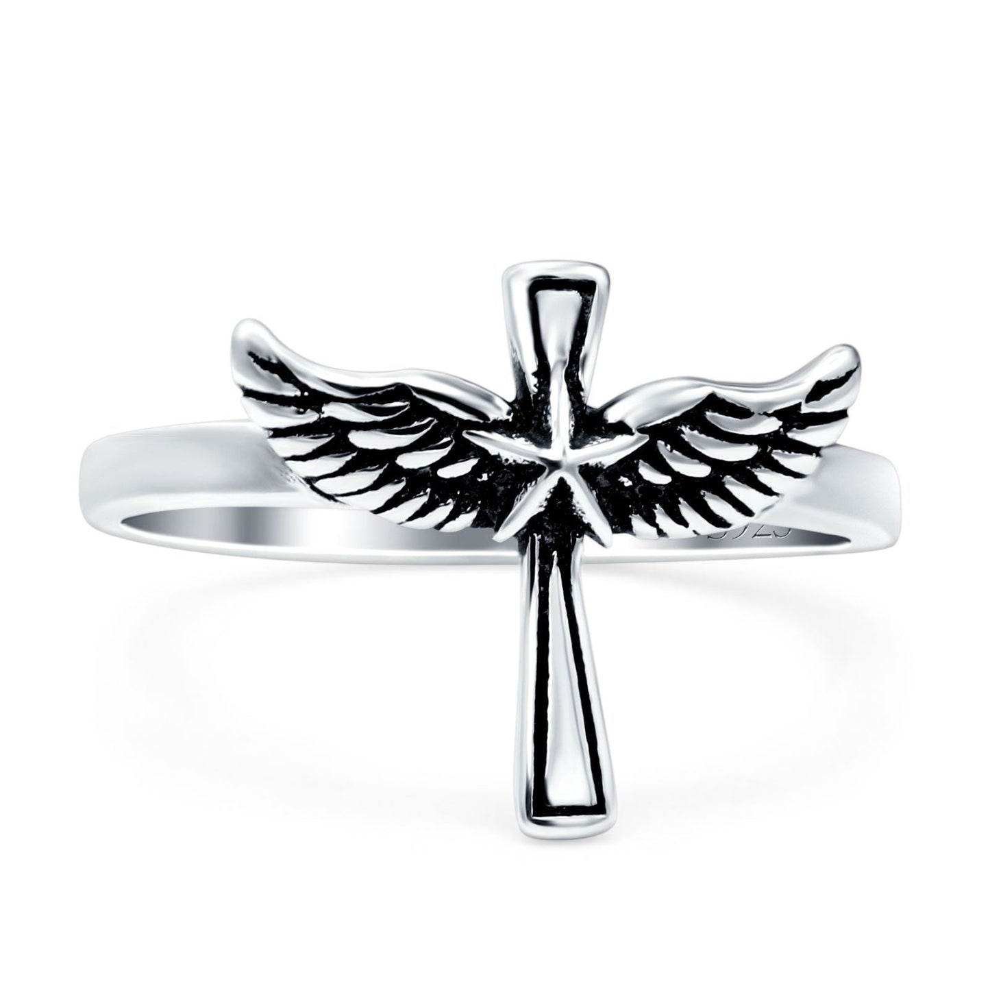 Cross Wings Oxidized Band Thumb Ring (13.5mm)