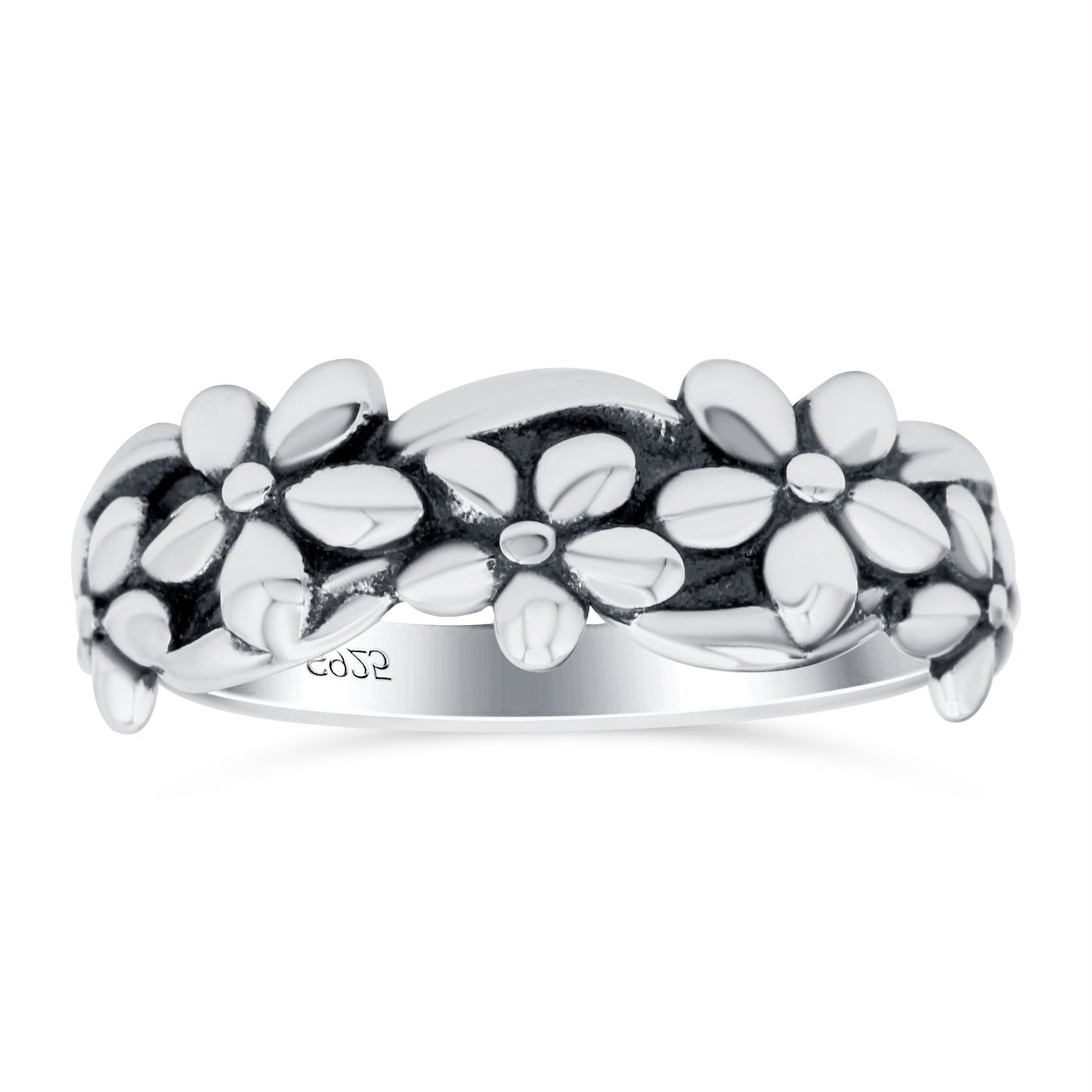 Daisies Oxidized Band Thumb Ring (7mm)