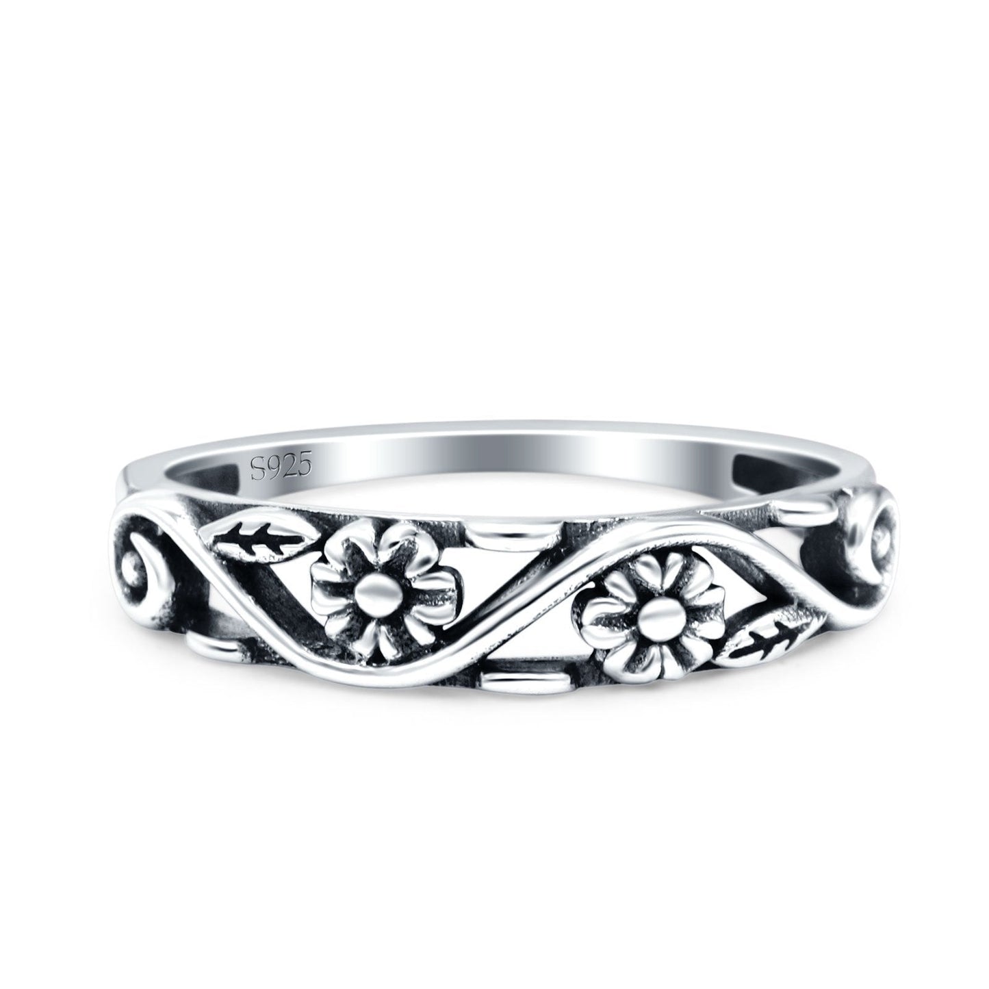 Flowers Oxidized Band Thumb Ring (4.7mm)