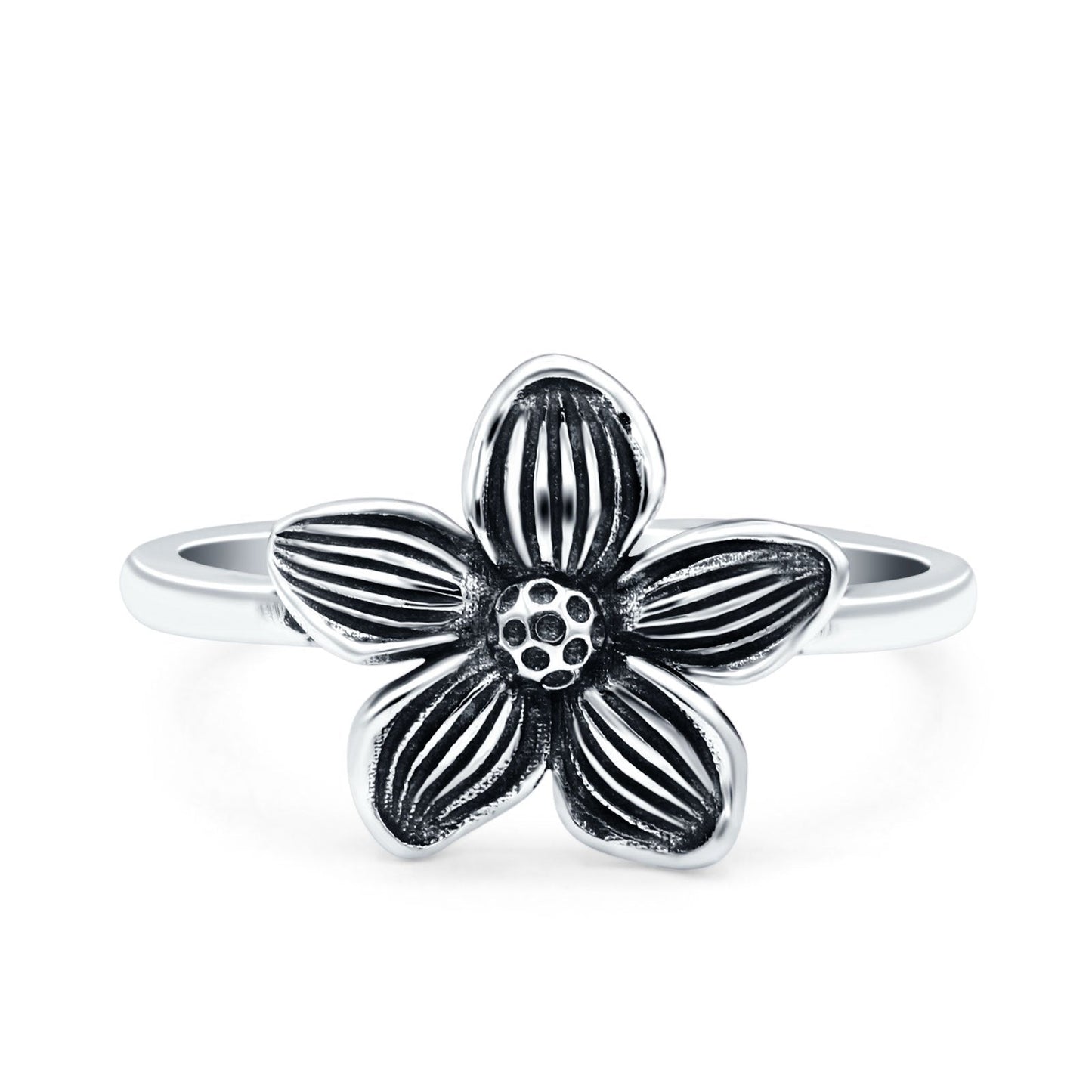 Flower Oxidized Band Thumb Ring (11.6mm)