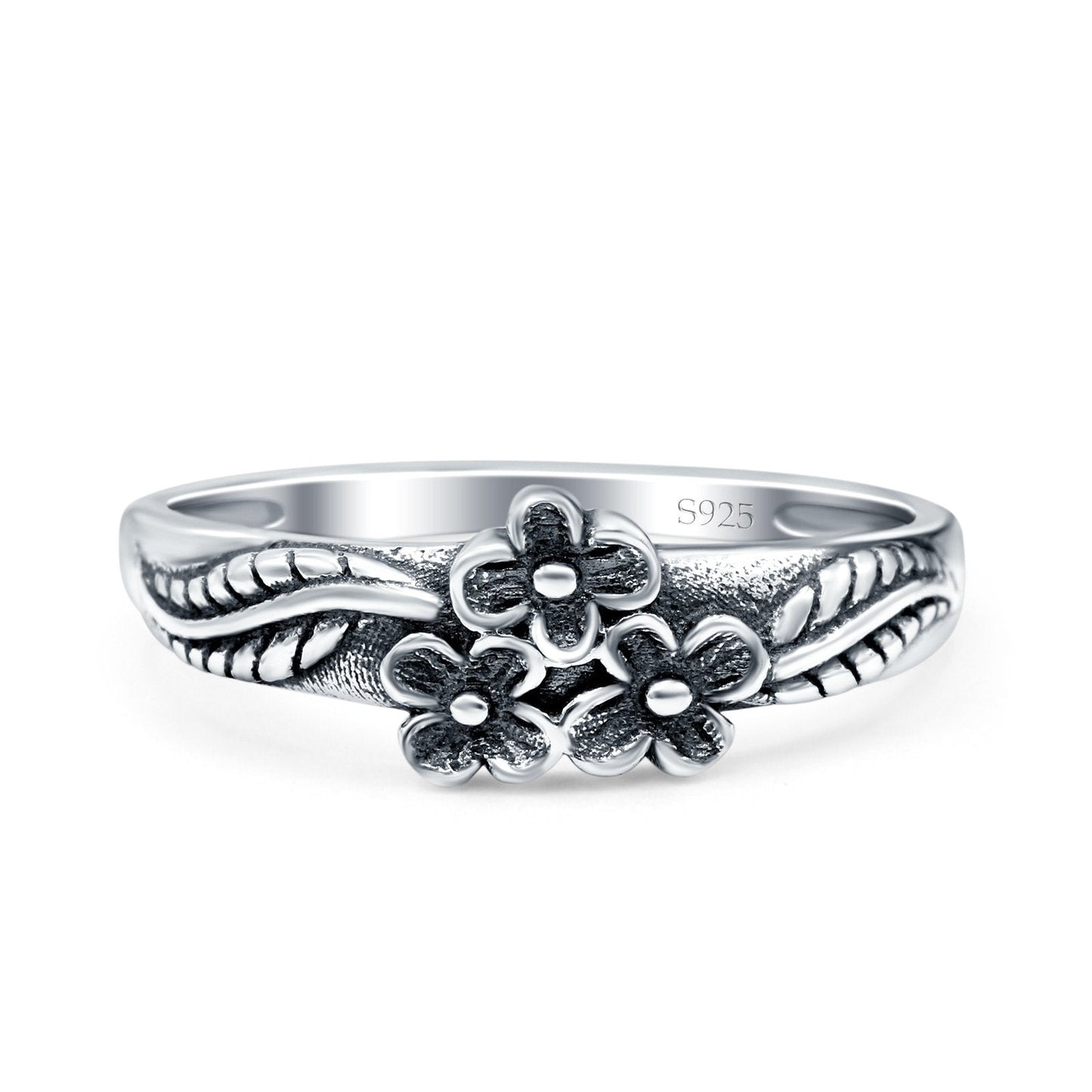 Daisies Plumeria Leaf Flower Oxidized Band Thumb Ring (6.5mm)