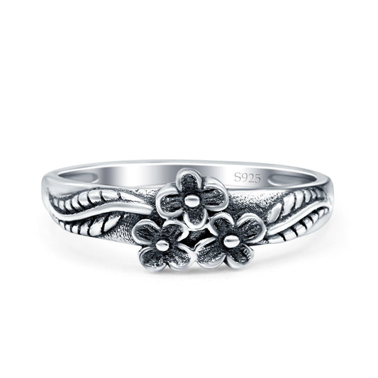 Daisies Plumeria Leaf Flower Oxidized Band Thumb Ring (6.5mm)