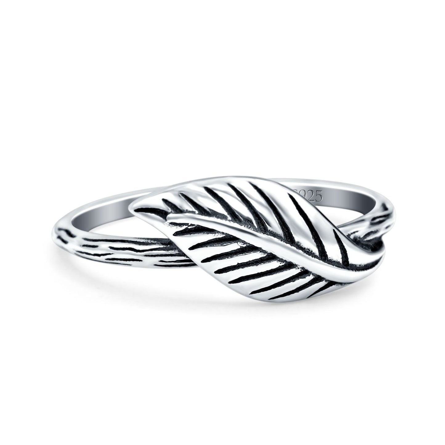 Leaf Oxidized Band Thumb Ring (7mm)