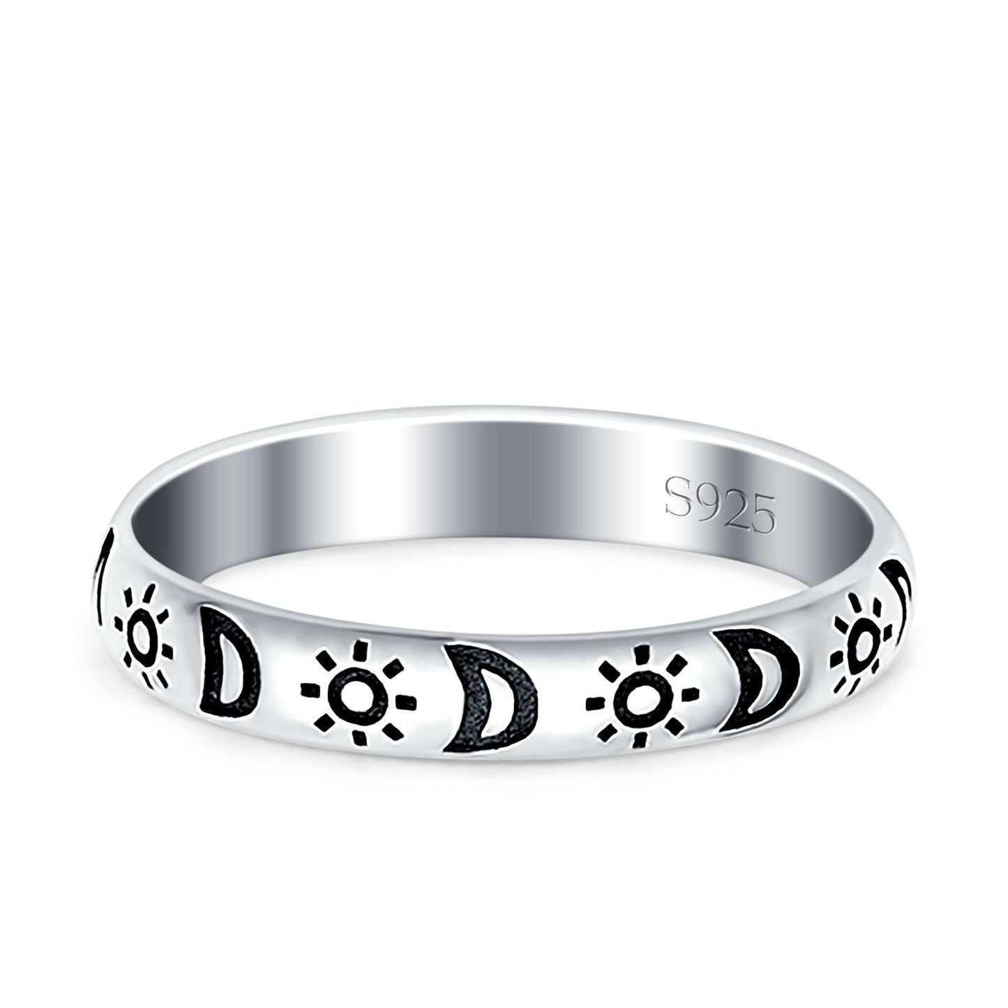 Moon & Stars Oxidized Band Thumb Ring (3mm)