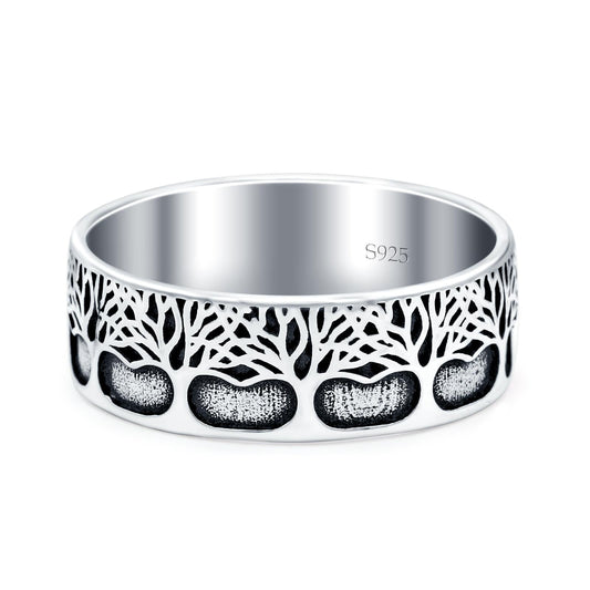 Trees Oxidized Band Thumb Ring (7mm)