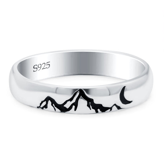 Mountains Oxidized Band Thumb Ring (4mm)