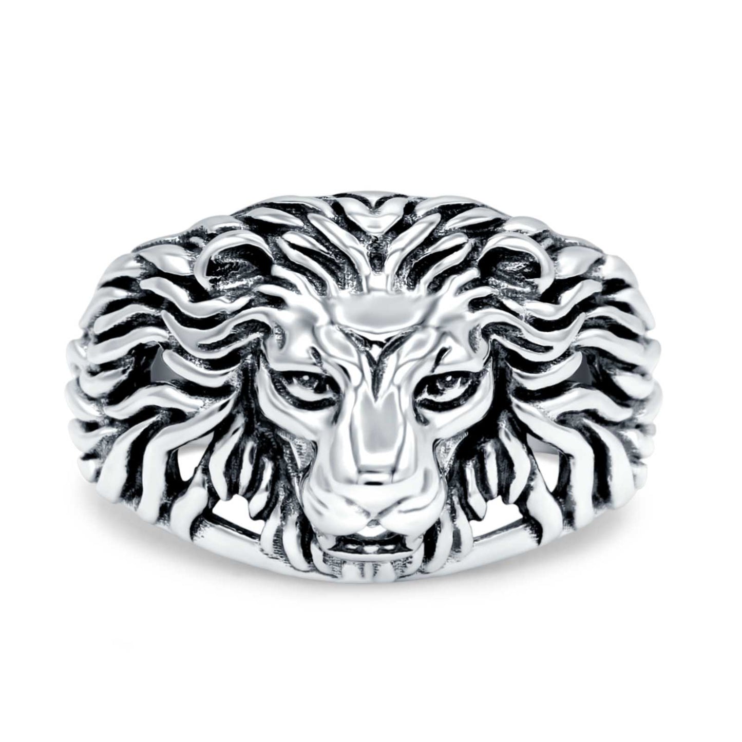 Lion Head Band Oxidized Ring (14mm)