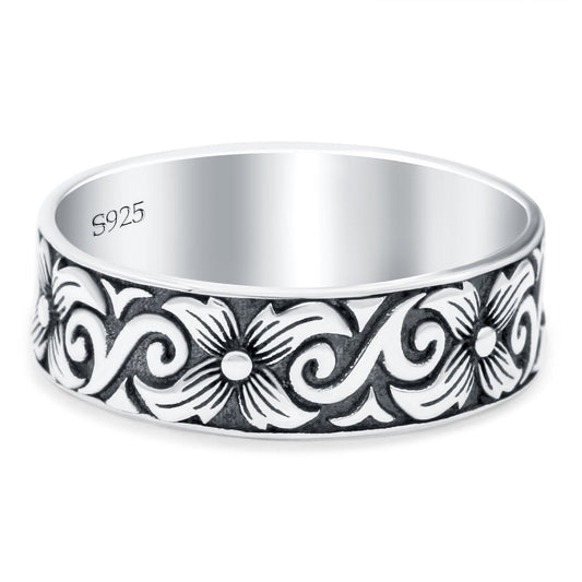 Filigree Vine Oxidized Band Thumb Ring (6mm)