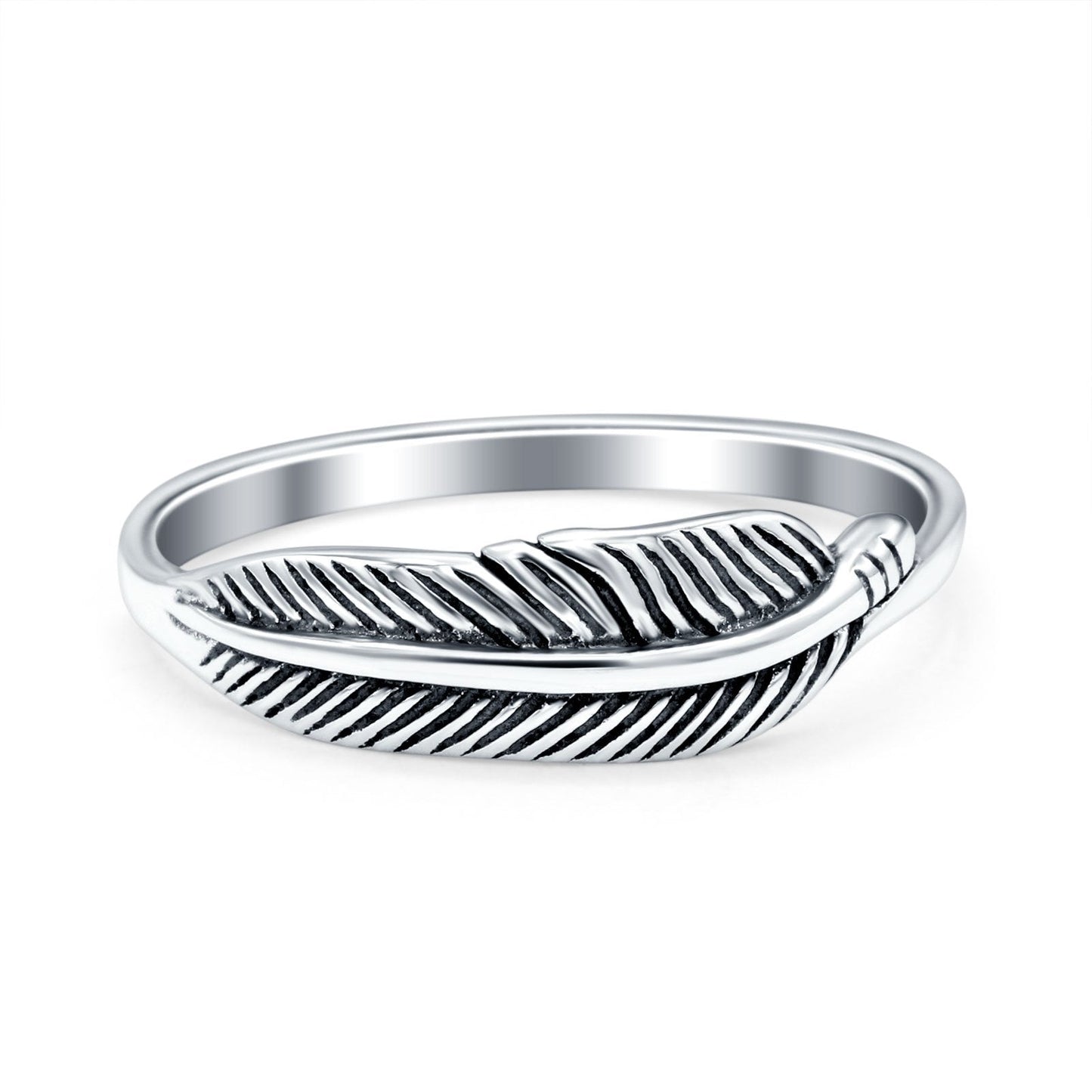 Sideways Feather Oxidized Thumb Ring (6mm)