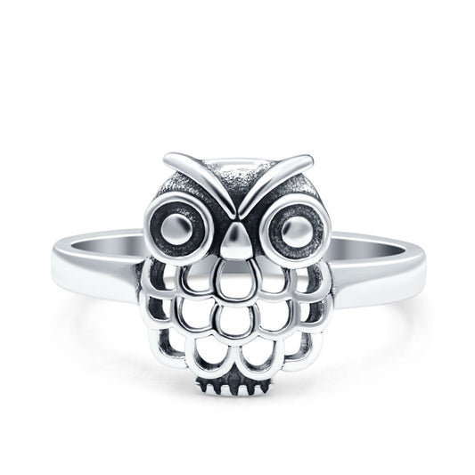 Owl Oxidized Band Thumb Ring (12mm)