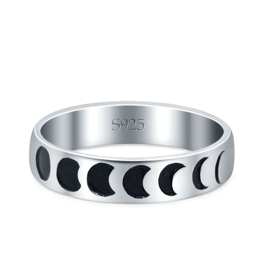 Moon Phases Band Oxidized Ring (4mm)