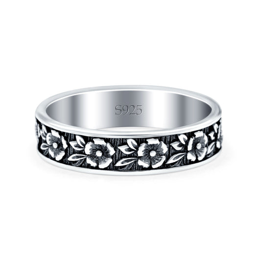 Flowers Oxidized Band Thumb Ring (5mm)