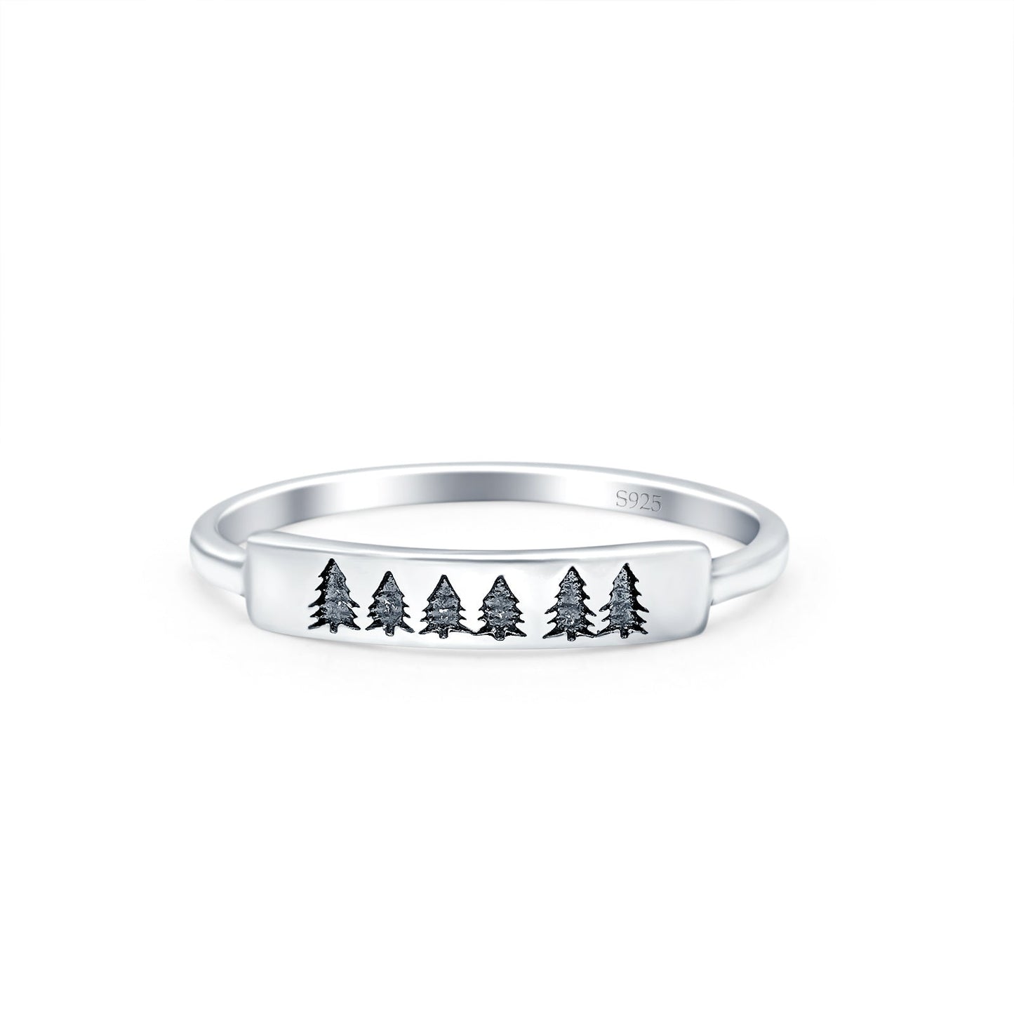 Christmas Trees Oxidized Band Thumb Ring (3mm)