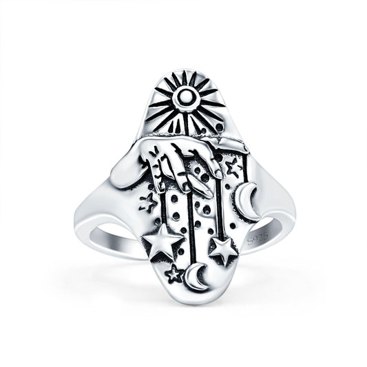 Celestial Hands Oxidized Band Thumb Ring (21mm)