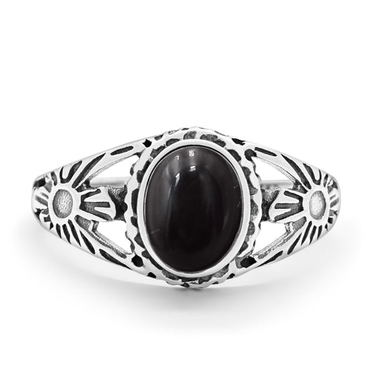 Antique Vintage Oval Simulated Black Onyx CZ Ring