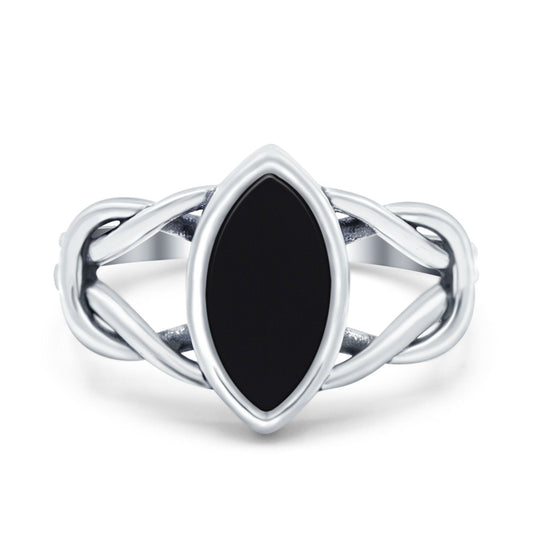 Solitaire Marquise Halo Simulated Black Onyx Wedding Ring