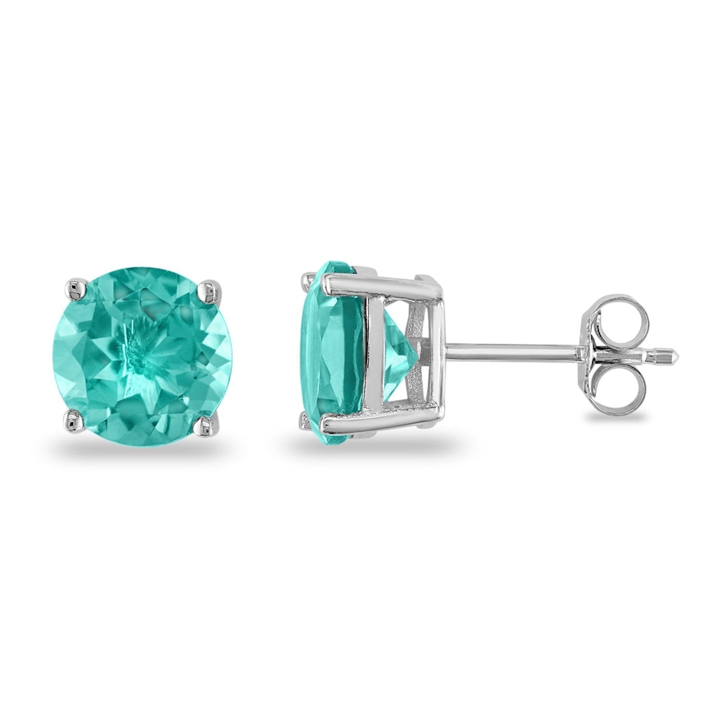 Butterfly Prong Round Casting Simulated Paraiba Tourmaline CZ Stud Earrings