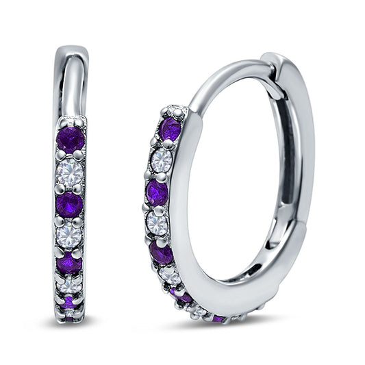 Half Eternity Hoop Earrings Round Simulated Amethyst Cubic Zirconia(16mm)