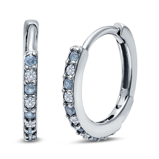 Half Eternity Hoop Earrings Round Simulated Aquamarine Cubic Zirconia (16mm)