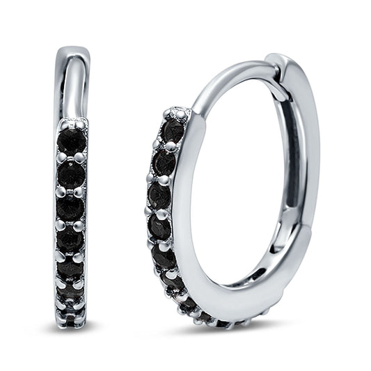 Half Eternity Round Simulated Black Onyx Hoop Earrings