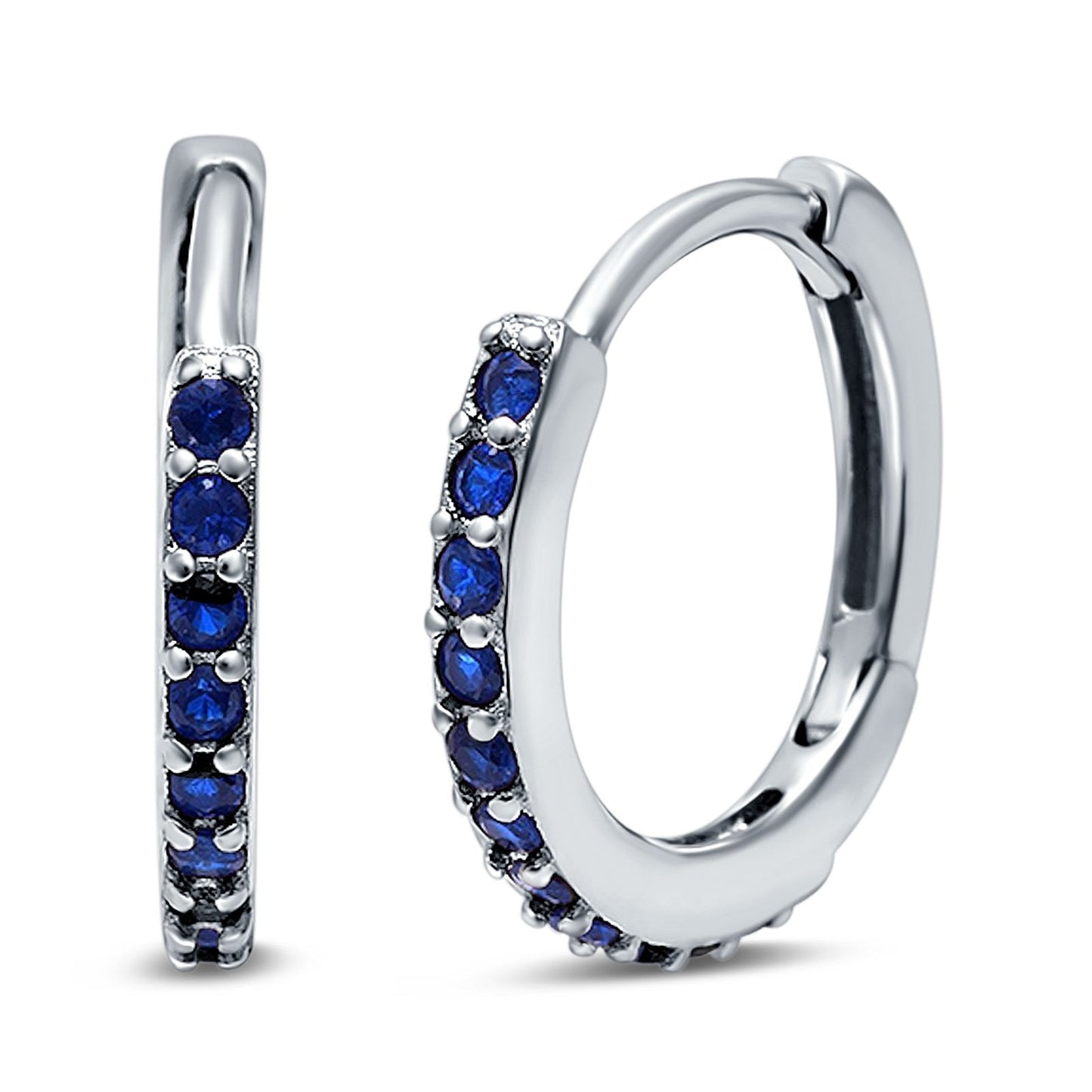 Half Eternity Hoop Earrings Round Simulated Blue Sapphire CZ (16mm)