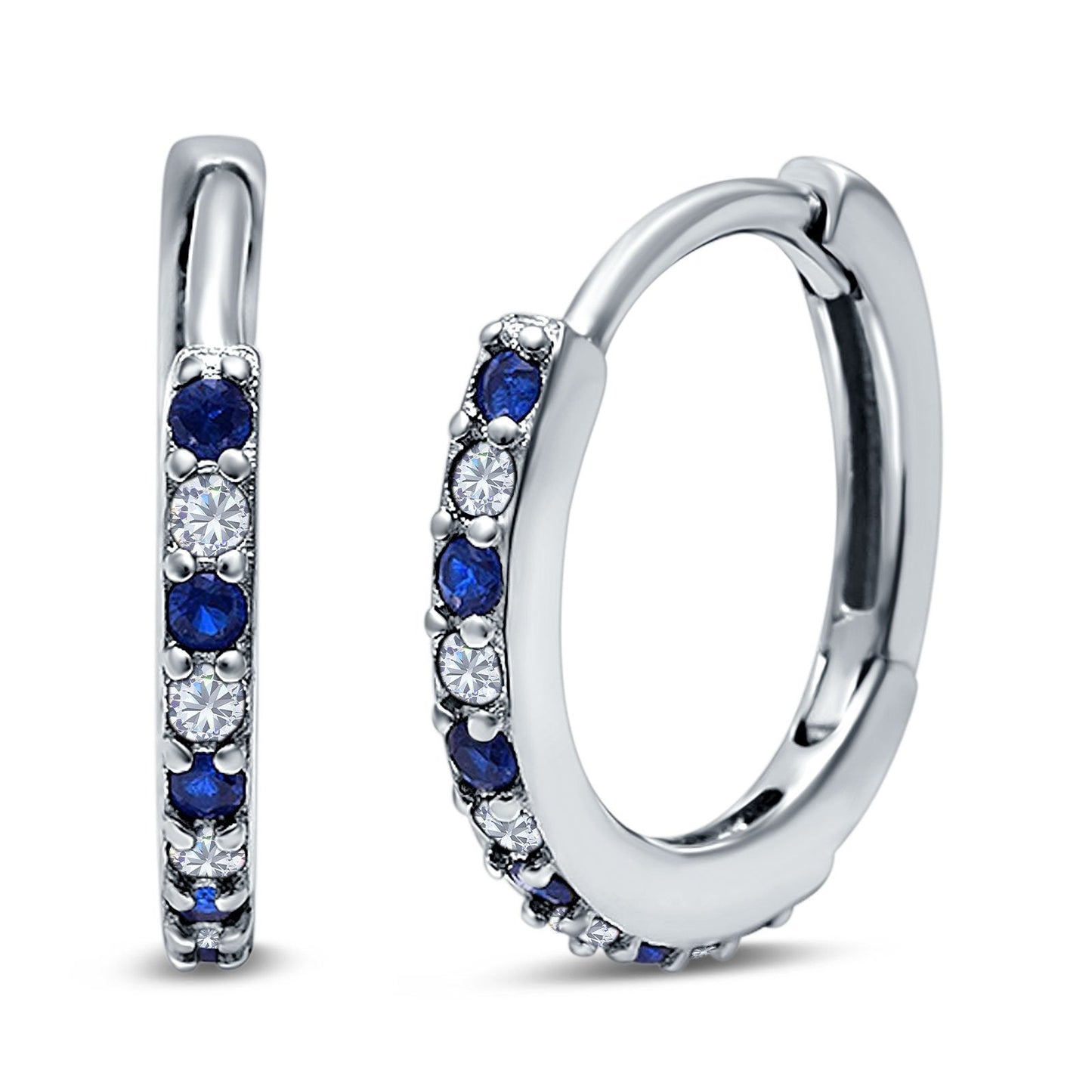 Half Eternity Hoop Earrings Round Simulated Blue Sapphire Cubic Zirconia (16mm)