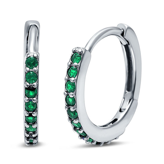 Half Eternity Hoop Earrings Round Simulated Green Emerald CZ (16mm)