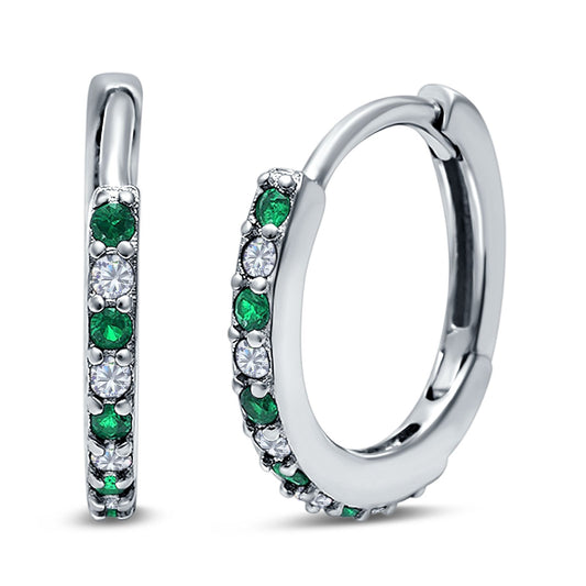 Half Eternity Hoop Earrings Round Simulated Green Emerald Cubic Zirconia (16mm)