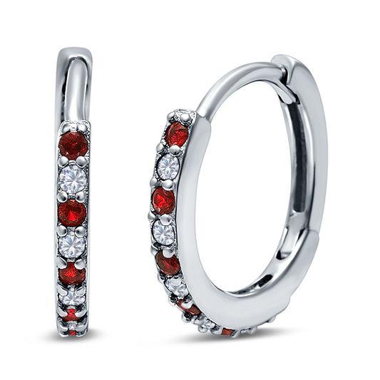 Half Eternity Hoop Earrings Round Simulated Garnet Cubic Zirconia (16mm)