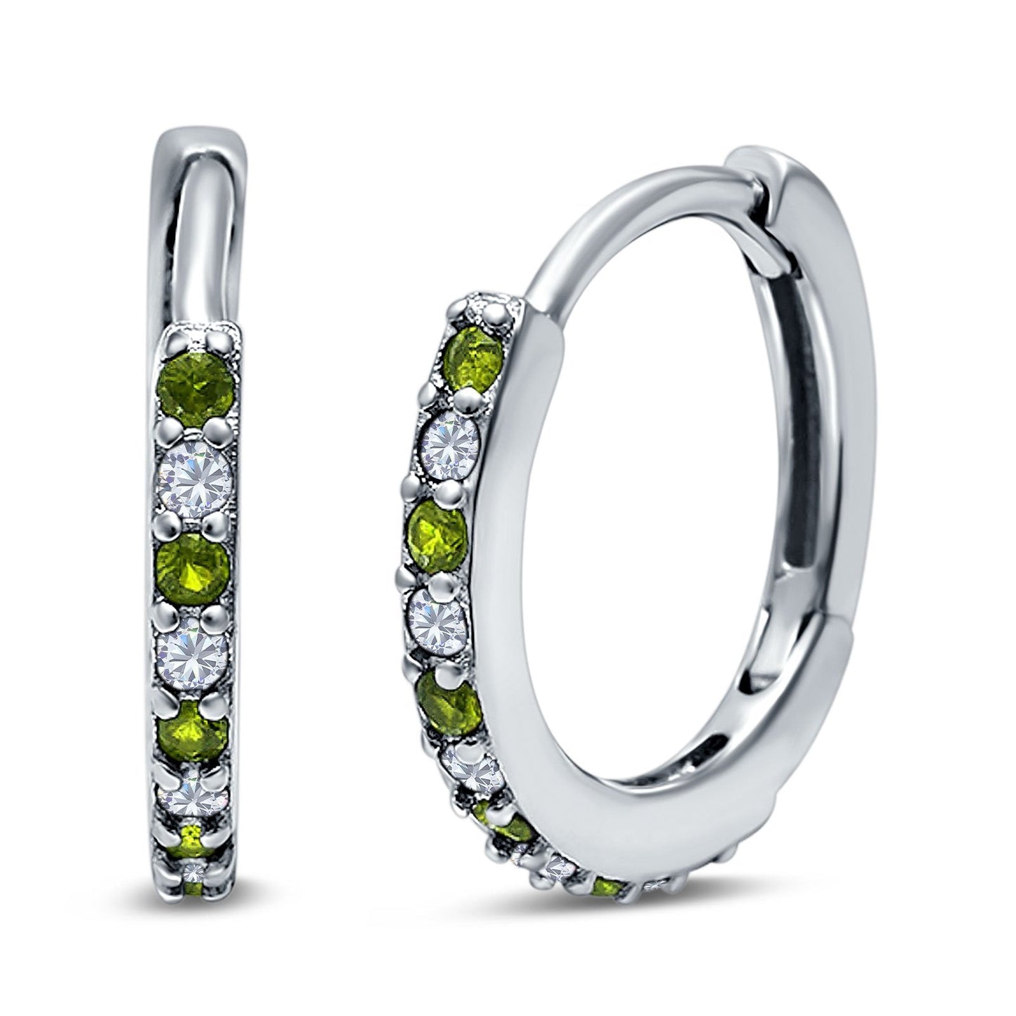 Half Eternity Hoop Earrings Round Simulated Peridot Cubic Zirconia (16mm)