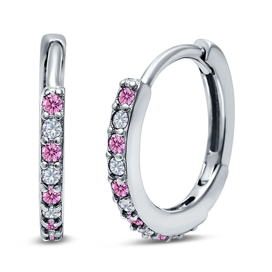 Half Eternity Hoop Earrings Round Simulated Pink Cubic Zirconia (16mm)