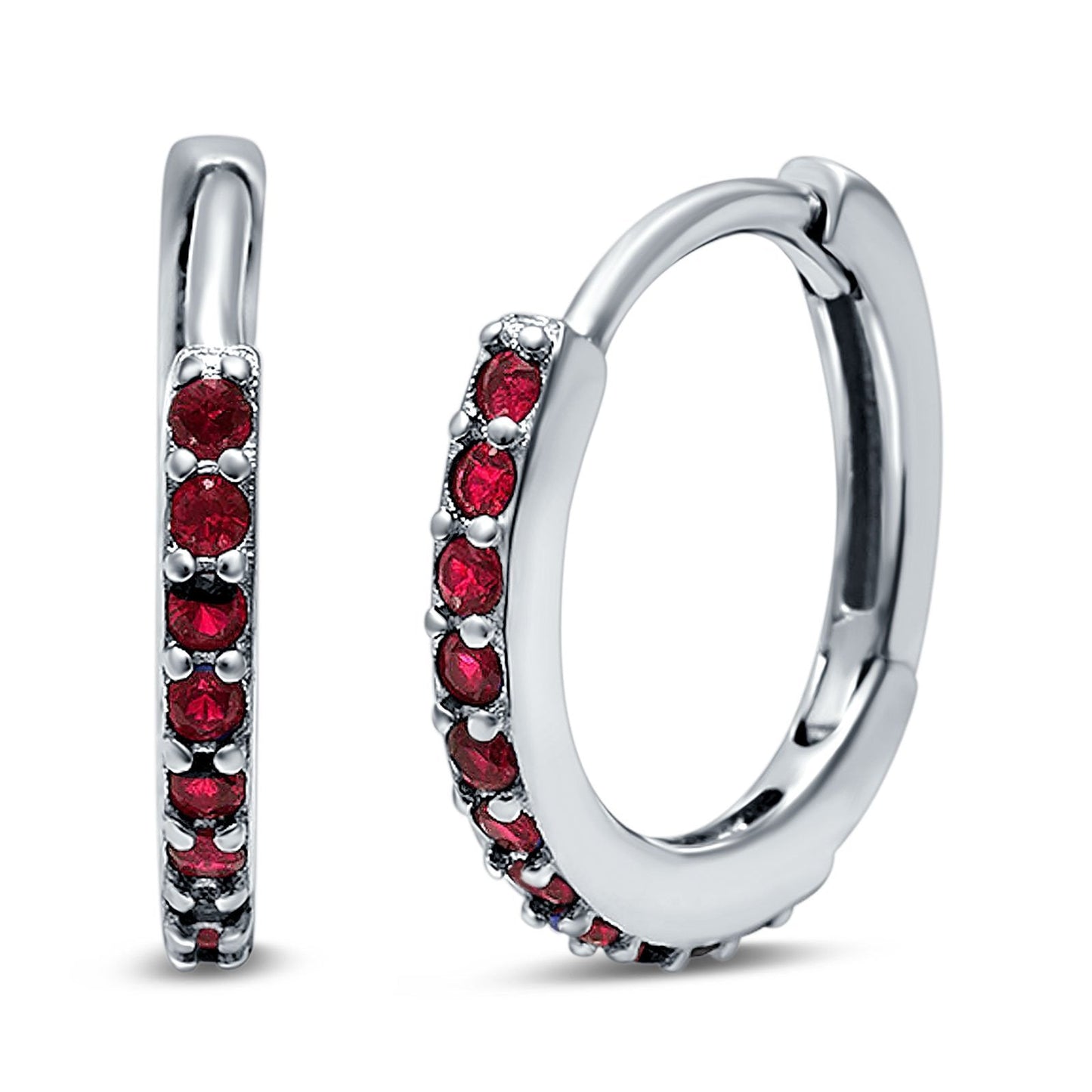 Half Eternity Hoop Earrings Round Simulated Ruby CZ (16mm)