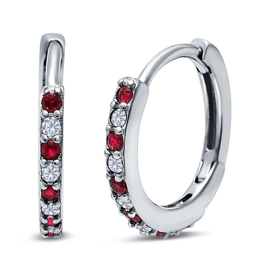 Half Eternity Hoop Earrings Round Simulated Ruby Cubic Zirconia(16mm)