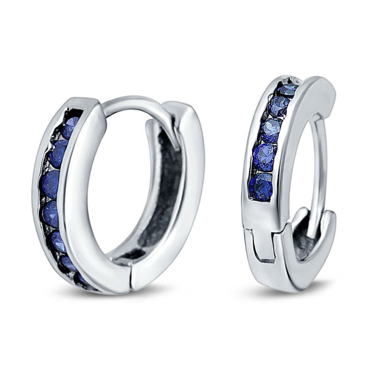 Eternity Huggie Hoop Earrings Channel Round Simulated Blue Sapphire CZ