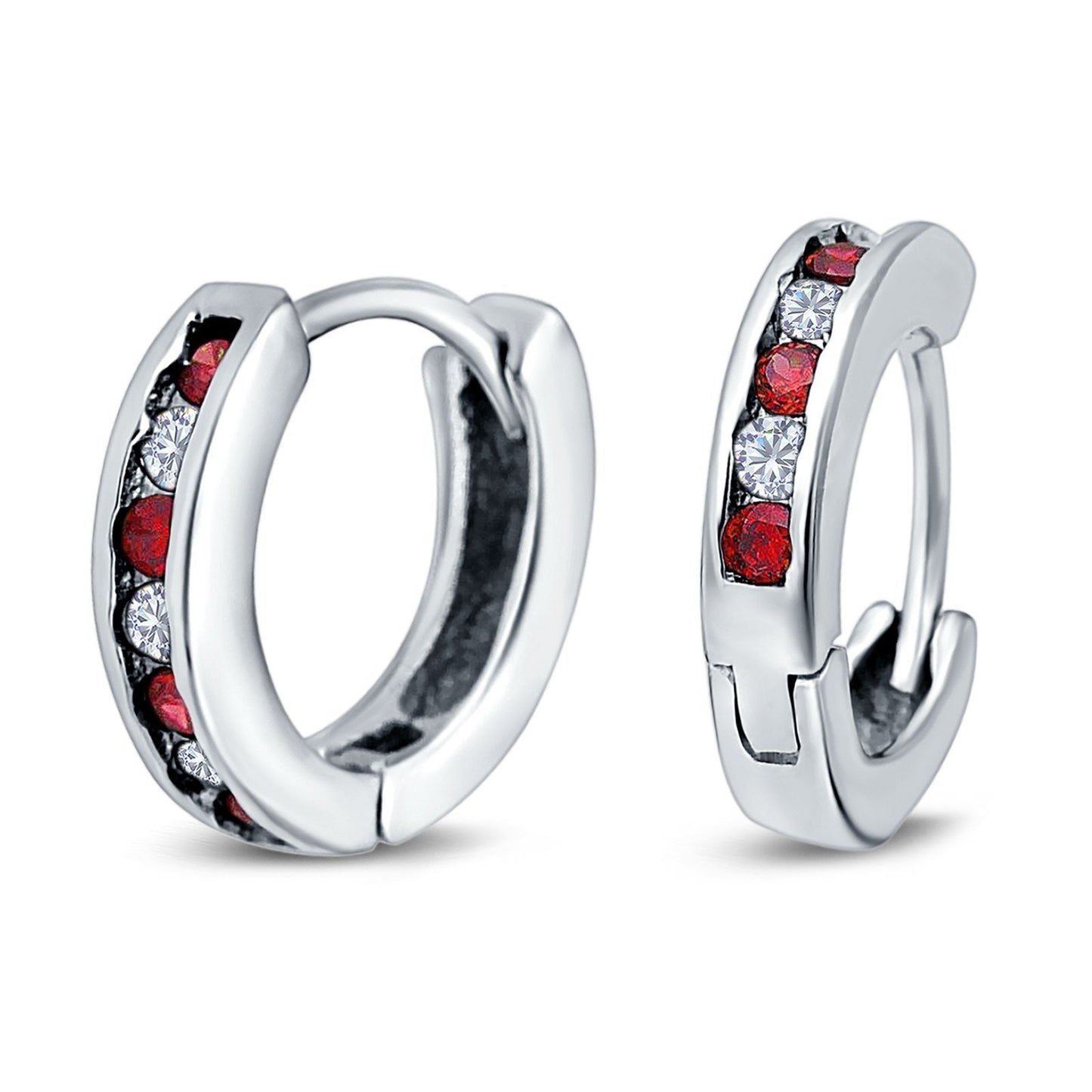 Eternity Huggie Hoop Earrings Channel Round Simulated Garnet Cubic Zirconia